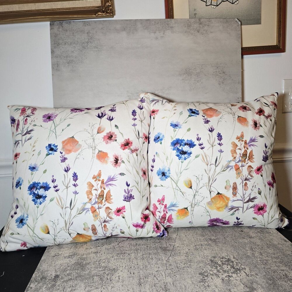 Pod Floral Throw Pillow Covers Wildflowers Watercolor Poppy Set W Feather Insert
